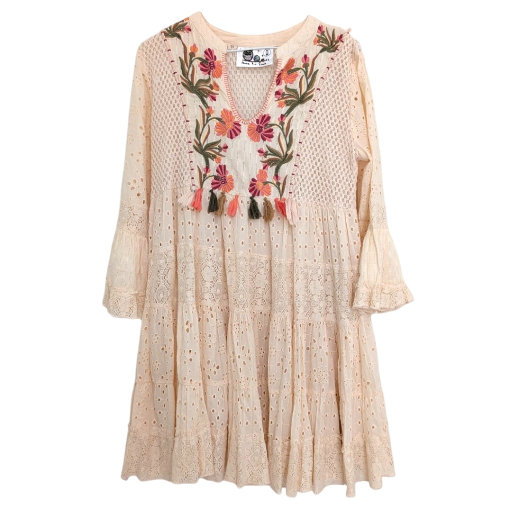 Peace + Love Embroidered Dress with Floral Design Medium